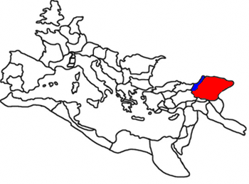 Großarmenien (rot) und Kleinarmenien (blau) als Teil des Römischen Reiches