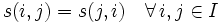 s(i,j) = s(j,i) \quad \forall \, i,j \in I 