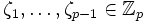 \zeta_1,\ldots,\zeta_{p-1}\in\mathbb Z_p