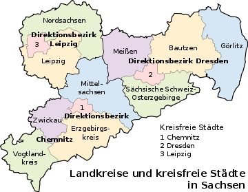 Landkreise und kreisfreie Städte im Freistaat Sachsen
