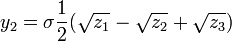 y_2 =\sigma \frac{1}{2}(\sqrt{z_1} - \sqrt{z_2} + \sqrt{z_3})