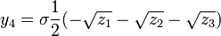 y_4 =\sigma \frac{1}{2}(-\sqrt{z_1} - \sqrt{z_2} - \sqrt{z_3})