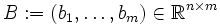 B:=(b_1,\dots,b_m)\in\mathbb{R}^{n\times m}