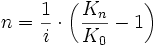 n = \frac{1}{i} \cdot \left( \frac{K_n}{K_0} - 1 \right)