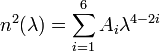  n^2(\lambda) = \sum_{i=1}^{6}A_i \lambda^{4-2i} 