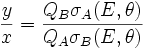{y \over x} = {{Q_B \sigma_A(E,\theta)} \over {Q_A \sigma_B(E,\theta)}}