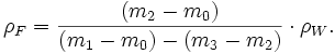 \rho_F = \frac{(m_2-m_0)}{(m_1-m_0)-(m_3-m_2)} \cdot \rho_W \mbox{.}
