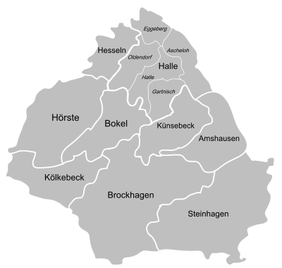 Administrative Gebietsgliederung des Amtes Halle (Westf.)