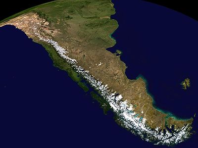 Südteil der Anden, Computergraphik (NASA World Wind)