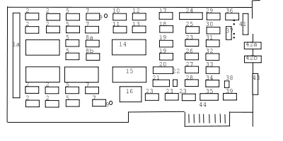 Platinenlayout des original IBM EGA-Karte (Belegung siehe Tabelle)