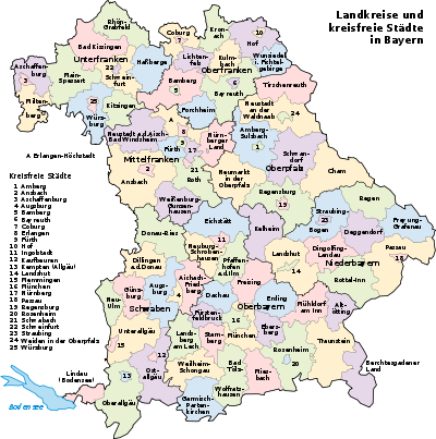 Landkreise und kreisfreie Städte in Bayern