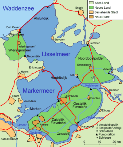 Karte der Zuiderzeewerke in den Niederlanden