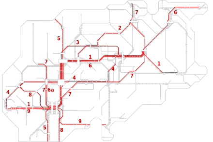 Netzplan der Linien 1 bis 9