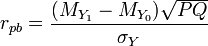 r_{pb} = \frac{(M_{Y_1} - M_{Y_0}) \sqrt{PQ}}{\sigma_Y}