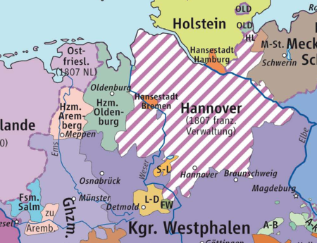 Herzogtum Arenberg-Meppen und Grafschaft Recklinghausen 1807 in Nordwestdeutschland