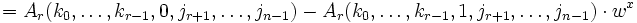  = A_r(k_0,\ldots, k_{r-1},0,j_{r+1},\ldots,j_{n-1}) - A_r(k_0,\ldots, k_{r-1},1,j_{r+1},\ldots,j_{n-1})\cdot w^x