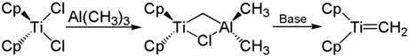 Bildung der Tebbe-Reagenz aus Titanocendichlorid und Weiterreaktion zum Carben