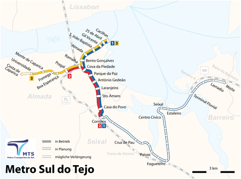 Liniennetz der Metro Sul do Tejo