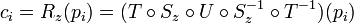 c_i = R_z(p_i) = (T \circ S_z \circ U \circ  S_z^{-1} \circ T^{-1})(p_i)