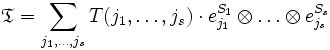 \mathfrak{T}=\sum_{j_1,\dots,j_s} T(j_1,\dots,j_s) \cdot e^{S_1}_{j_1}\otimes \ldots \otimes e^{S_s}_{j_s}