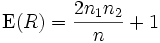 
\operatorname{E}(R) = \frac{2 n_1 n_2}{n} + 1
