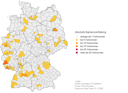 Absolute Namensverteilung von Kiebel in Deutschland