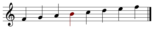 Notenbeispiel: „Lydische Quarte“ (zwischen f und h)