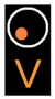 Signal présentant un feu orange et un V allumé en dessous