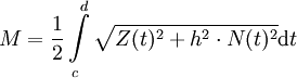 M = \frac{1}{2}\int\limits_c^d\sqrt{Z(t)^2 + h^2\cdot N(t)^2}\mathrm dt