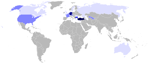 Die Länder mit bedeutender Anzahl Türkei-Türkisch sprechender Bevölkerungsanteile