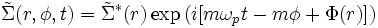 \tilde{\Sigma}(r,\phi,t) = \tilde{\Sigma}^*(r)\exp\left(i[m\omega_p t - m\phi + \Phi(r)]\right)