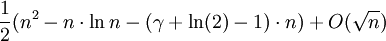 \frac{1}{2}(n^2-n\cdot \ln n - (\gamma+\ln(2) - 1)\cdot n )+O(\sqrt{n})