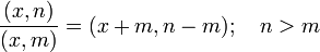 \frac{(x,n)}{(x,m)} = (x+m,n-m) ;\quad n&amp;amp;gt;m