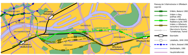 Planungsvarianten der Offenbacher Innenstadtstrecke der S-Bahn