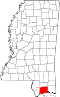 Map of Mississippi highlighting Harrison County.svg