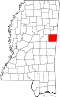 Map of Mississippi highlighting Noxubee County.svg