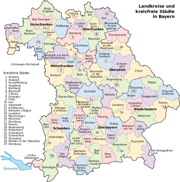 Landkreise und kreisfreie Städte in Bayern