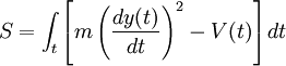 S = \int_t \left[ m \left(\frac{dy(t)}{dt}\right)^2 - V(t) \right] dt