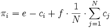 \pi_i=e-c_i+f\cdot\frac{1}{N}\cdot\sum_{j=1}^N c_j