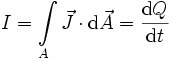 I=\int\limits_{A} \vec J\cdot\mathrm{d}\vec A=\frac{\mathrm{d}Q}{\mathrm{d}t}