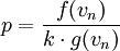 p = \frac{f(v_n)} {k \cdot g(v_n)}
