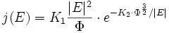 
j(E) = K_1  {{|E|^2} \over \Phi } \cdot e^{-K_2 \cdot \Phi^{3 \over 2}/|E|}
