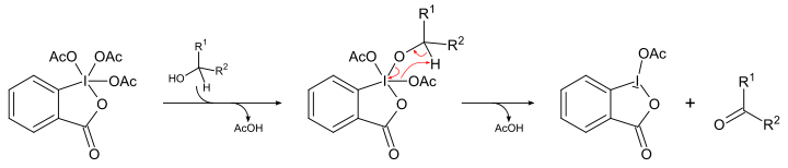 Reaktionsmechanismus der Dess-Martin-Oxidation eines sekundären Alkohols zum entsprechenden Keton