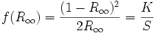 f(R_\infty) = {(1-R_\infty)^2 \over 2R_\infty} = {K \over S} 