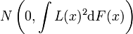 N\left(0,\int L(x)^2\mathrm dF(x)\right)