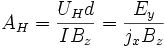A_H=\frac{U_Hd}{IB_z}=\frac{E_y}{j_xB_z}