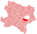 Lage des Bezirkes Mödling in Niederösterreich