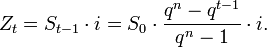 Z_t = S_{t-1} \cdot i = S_0 \cdot \frac{q^n - q^{t-1}}{q^n - 1} \cdot i.
