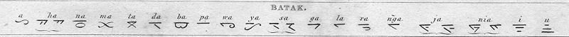Konsonanten und eigenständige Vokalzeichen des Batak-Alphabets