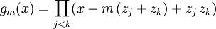 g_m(x)=\prod_{j&amp;lt;k}(x-m\,(z_j+z_k)+z_j\,z_k)
